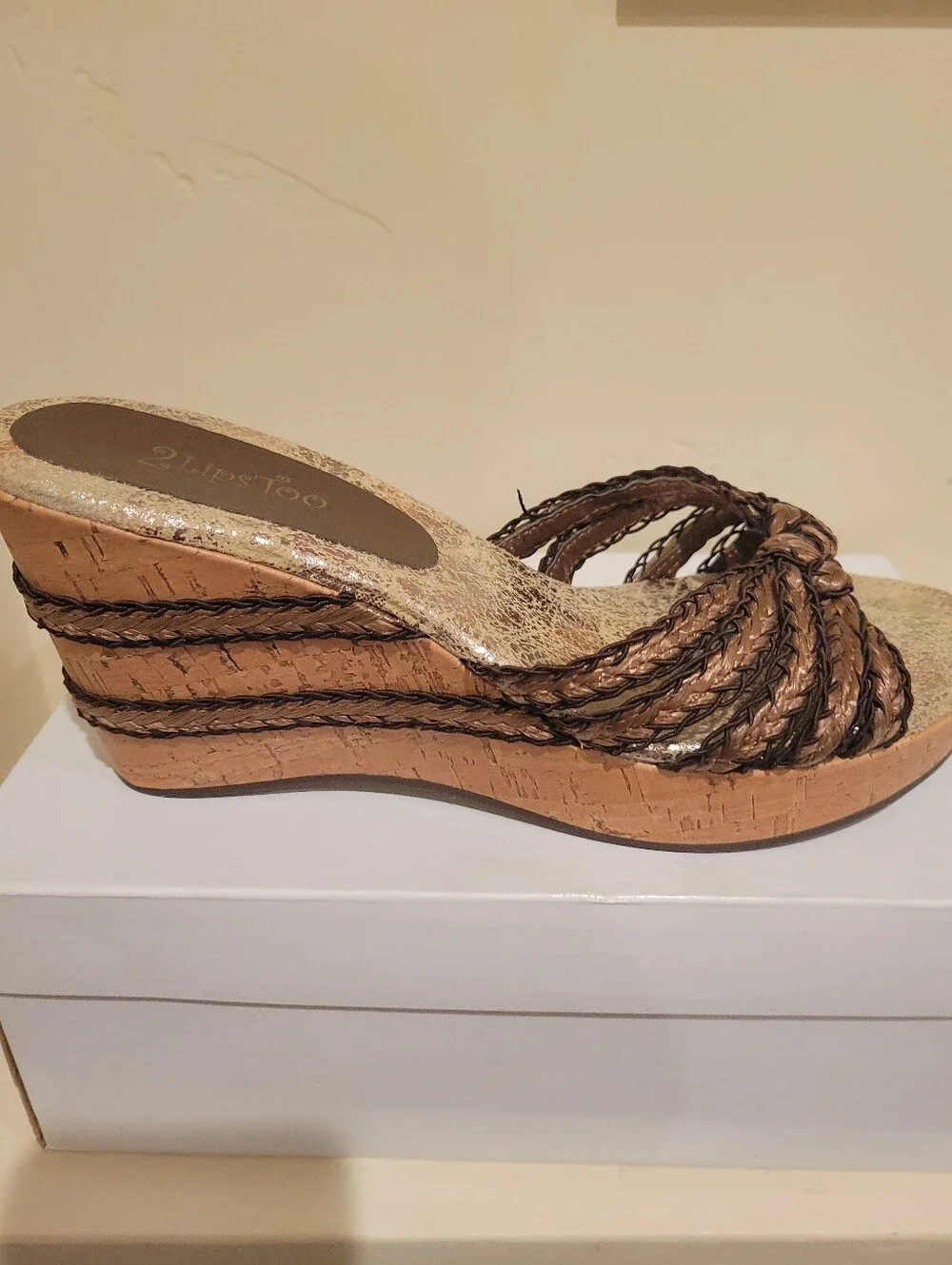 2 Lips Too Metallic Bronze Braided Wedge Mules